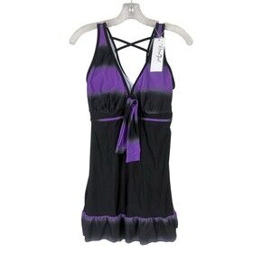 NWT Rosegal Purple & Black Crisscross Swimdress/Top Only Beachcore  Size 14